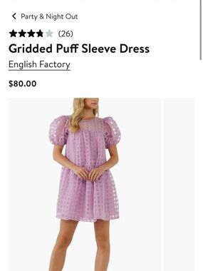 English Factory Lilac Puff Sleeve Grid Dress